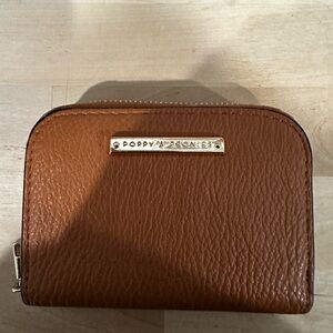 Poppy & Peonies Tan Pebbled Leather Zip Wallet